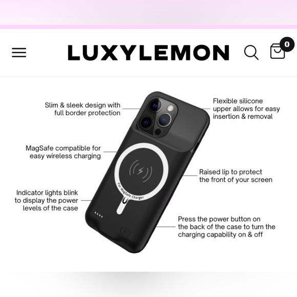 Luxy Lemon Black Mag Safe Ultra Battery Case for iPhone 13 Pro Max - Picture 5 of 9